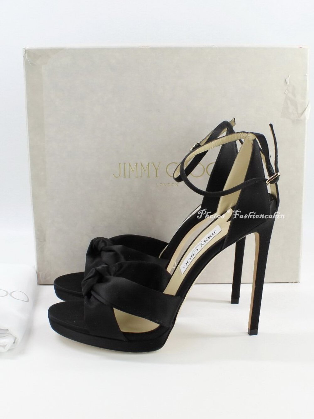 NEW JIMMY CHOO Rosie 120 Knotted Satin Sandals, Black, EUR 41.5